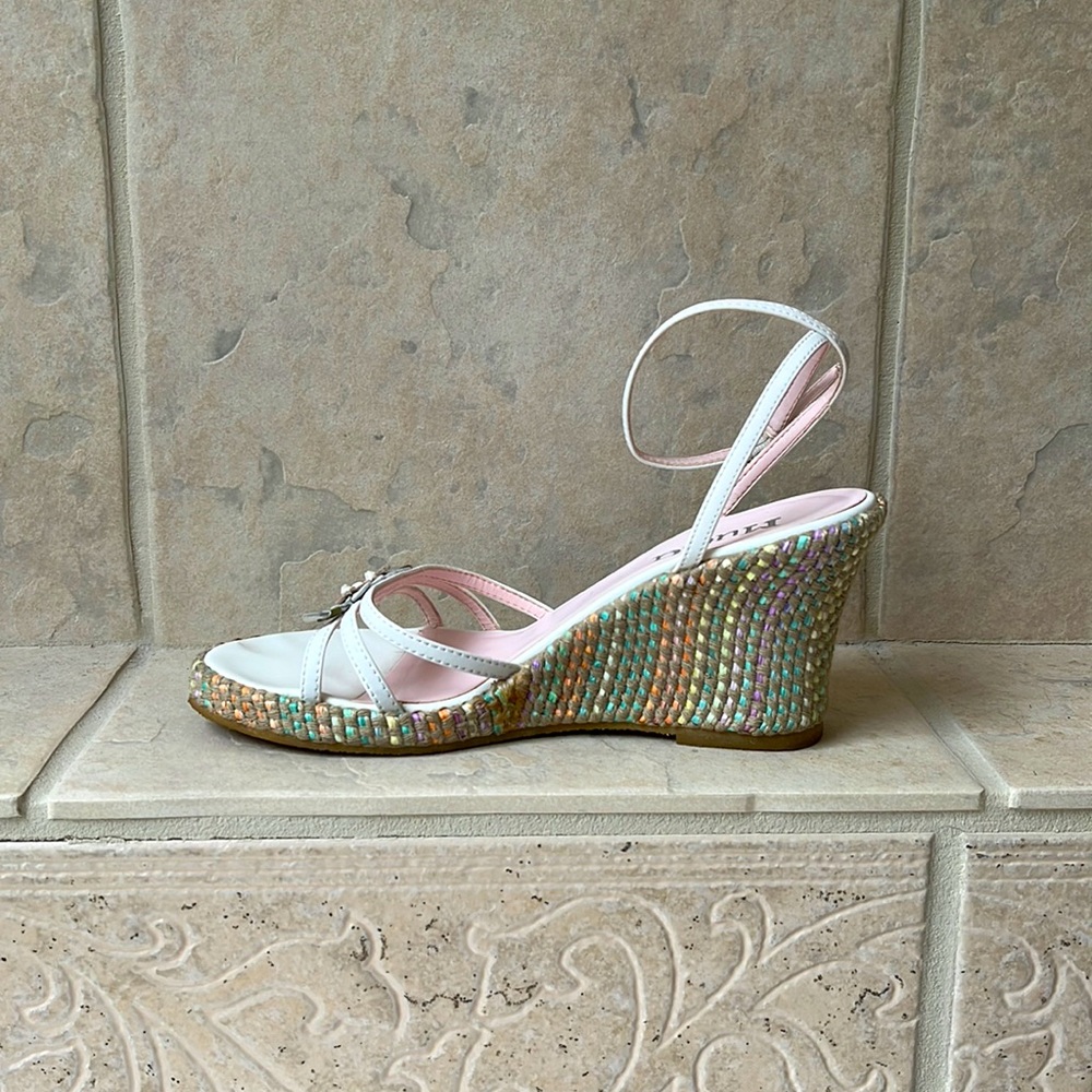 Leather ankle strap wedge sandal